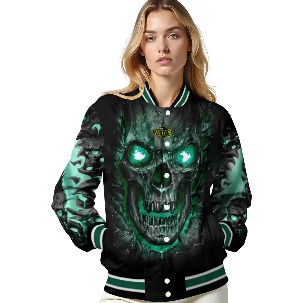 north dakota state bison inferno skull green black varsity jacket latest model north dakota state bison inferno skull green black varsity jacket latest model