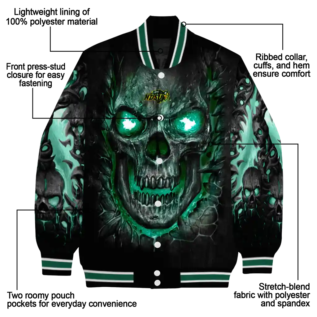 north dakota state bison inferno skull green black varsity jacket new arrival north dakota state bison inferno skull green black varsity jacket new arrival