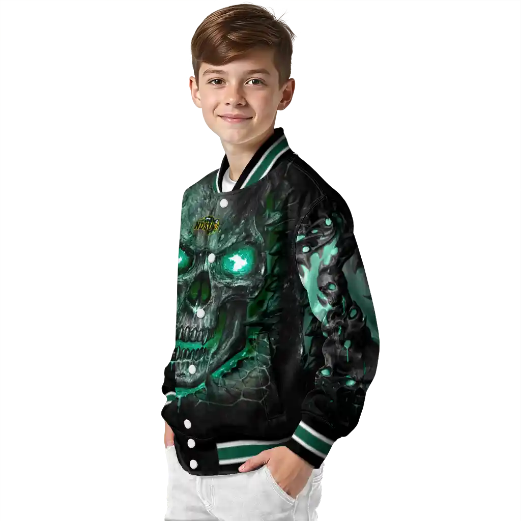 north dakota state bison inferno skull green black varsity jacket trendy north dakota state bison inferno skull green black varsity jacket trendy