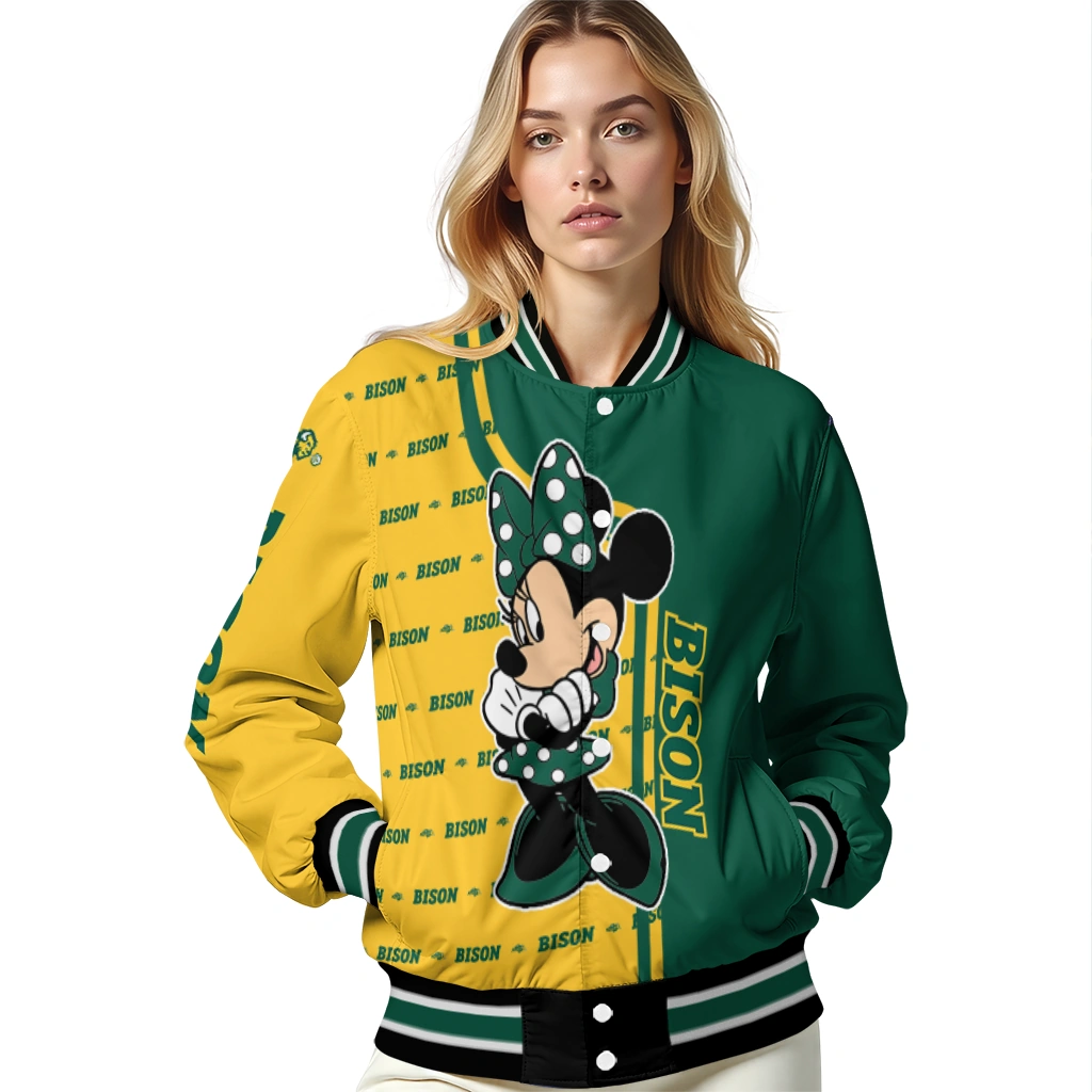 north dakota state bison minnie mouse green varsity jacket latest model north dakota state bison minnie mouse green varsity jacket latest model