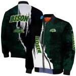 north dakota state bison torn texture print green black bomber jacket best selling
