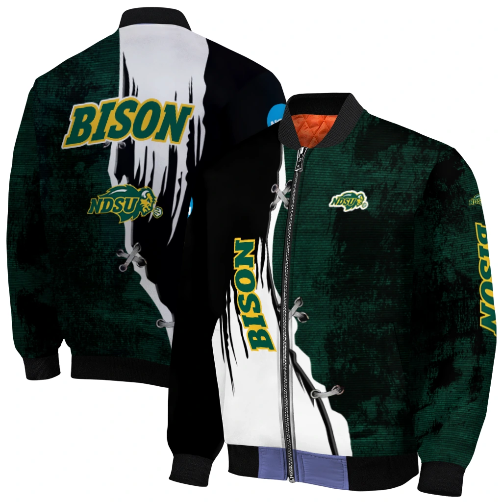 north dakota state bison torn texture print green black bomber jacket best selling north dakota state bison torn texture print green black bomber jacket best selling