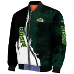 north dakota state bison torn texture print green black bomber jacket best selling