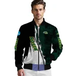 north dakota state bison torn texture print green black bomber jacket best selling