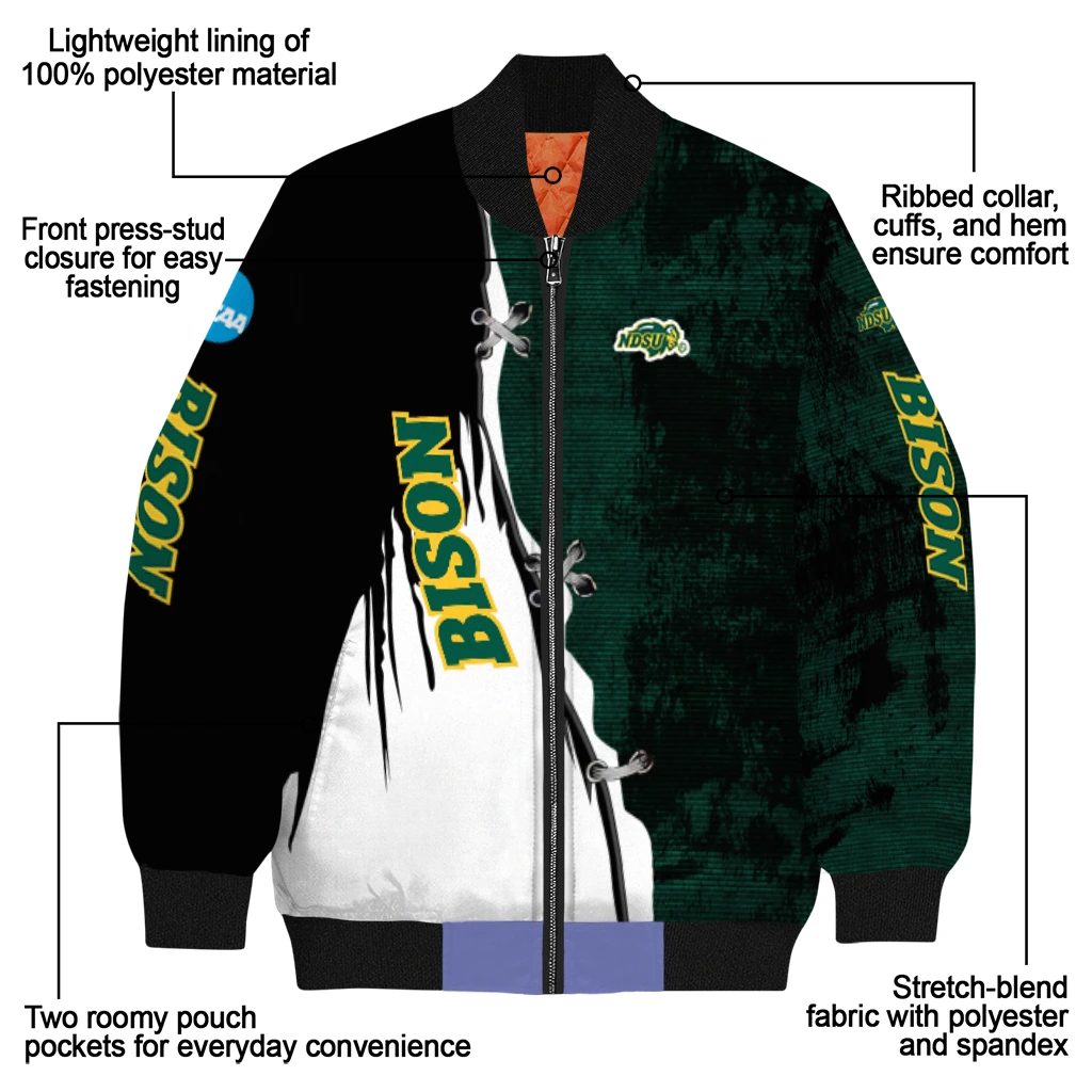 north dakota state bison torn texture print green black bomber jacket new arrival north dakota state bison torn texture print green black bomber jacket new arrival