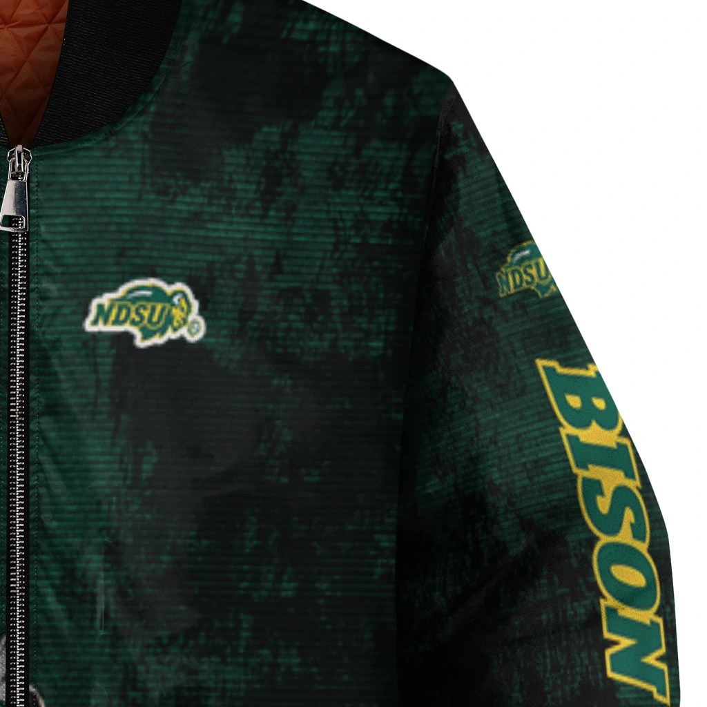 north dakota state bison torn texture print green black bomber jacket premium grade north dakota state bison torn texture print green black bomber jacket premium grade