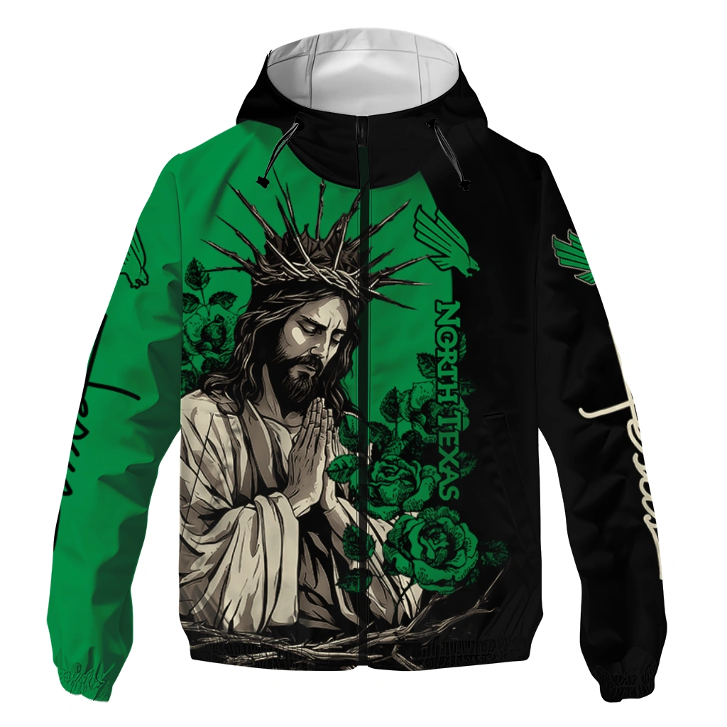 north texas mean green jesus roses green black windbreaker jacket best selling north texas mean green jesus roses green black windbreaker jacket best selling