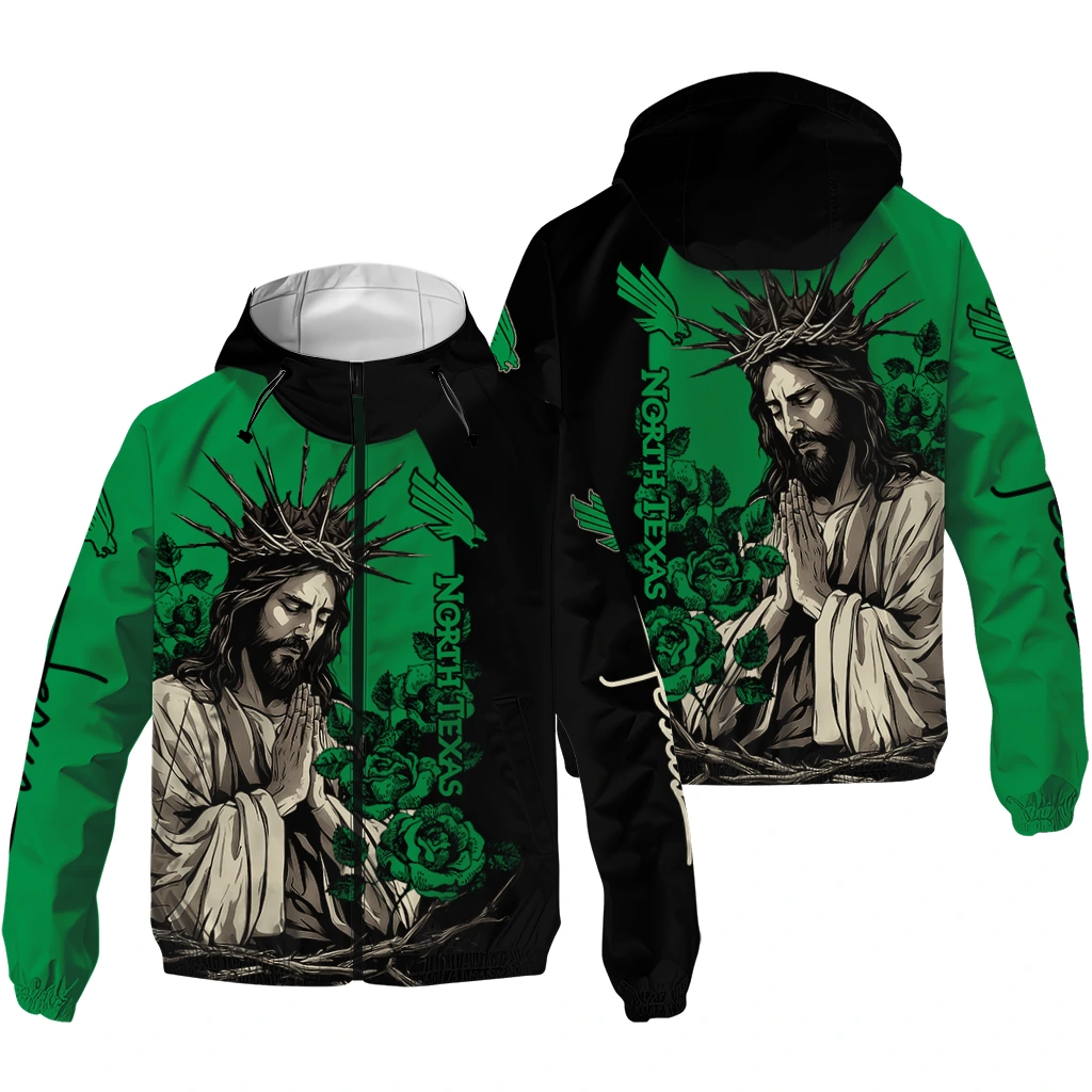 north texas mean green jesus roses green black windbreaker jacket high quality north texas mean green jesus roses green black windbreaker jacket high quality