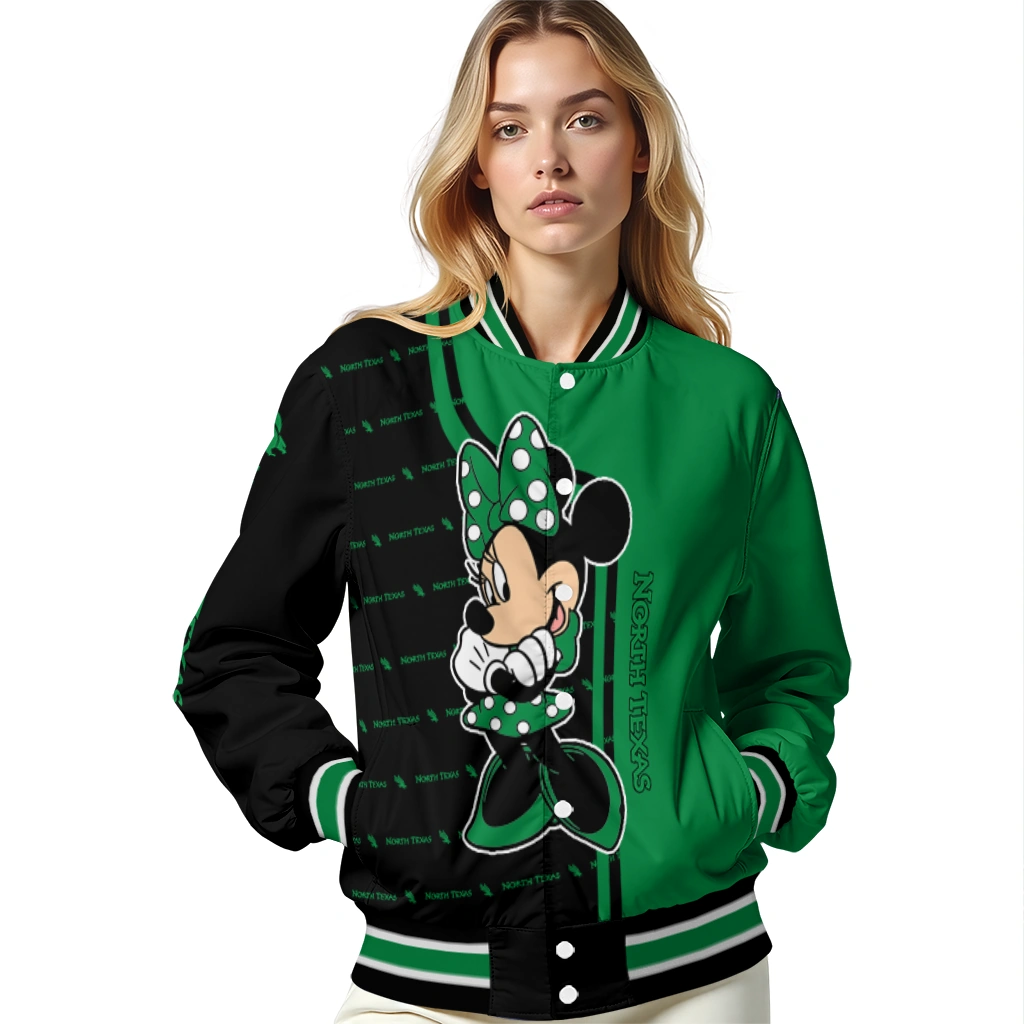 north texas mean green minnie mouse green varsity jacket latest model north texas mean green minnie mouse green varsity jacket latest model