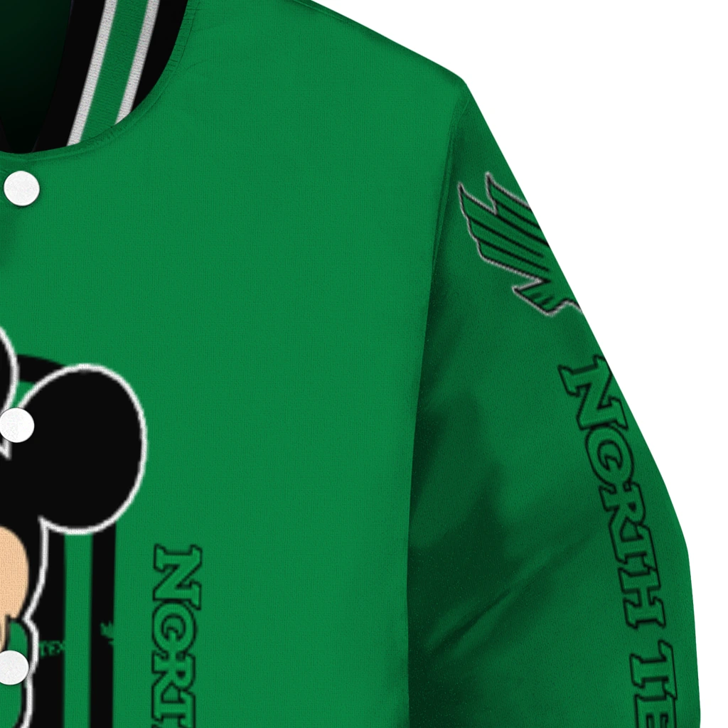 north texas mean green minnie mouse green varsity jacket premium grade north texas mean green minnie mouse green varsity jacket premium grade