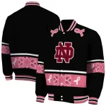 notre dame fighting irish pink ribbon black pink varsity jacket best selling