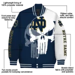 notre dame fighting irish skull outline navy white varsity jacket best selling