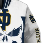 notre dame fighting irish skull outline navy white varsity jacket best selling