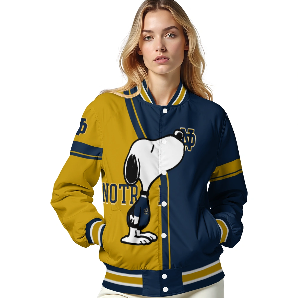 notre dame fighting irish snoopy attitude navy varsity jacket latest model notre dame fighting irish snoopy attitude navy varsity jacket latest model