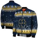 notre dame fighting irish snowy pines navy bomber jacket best selling