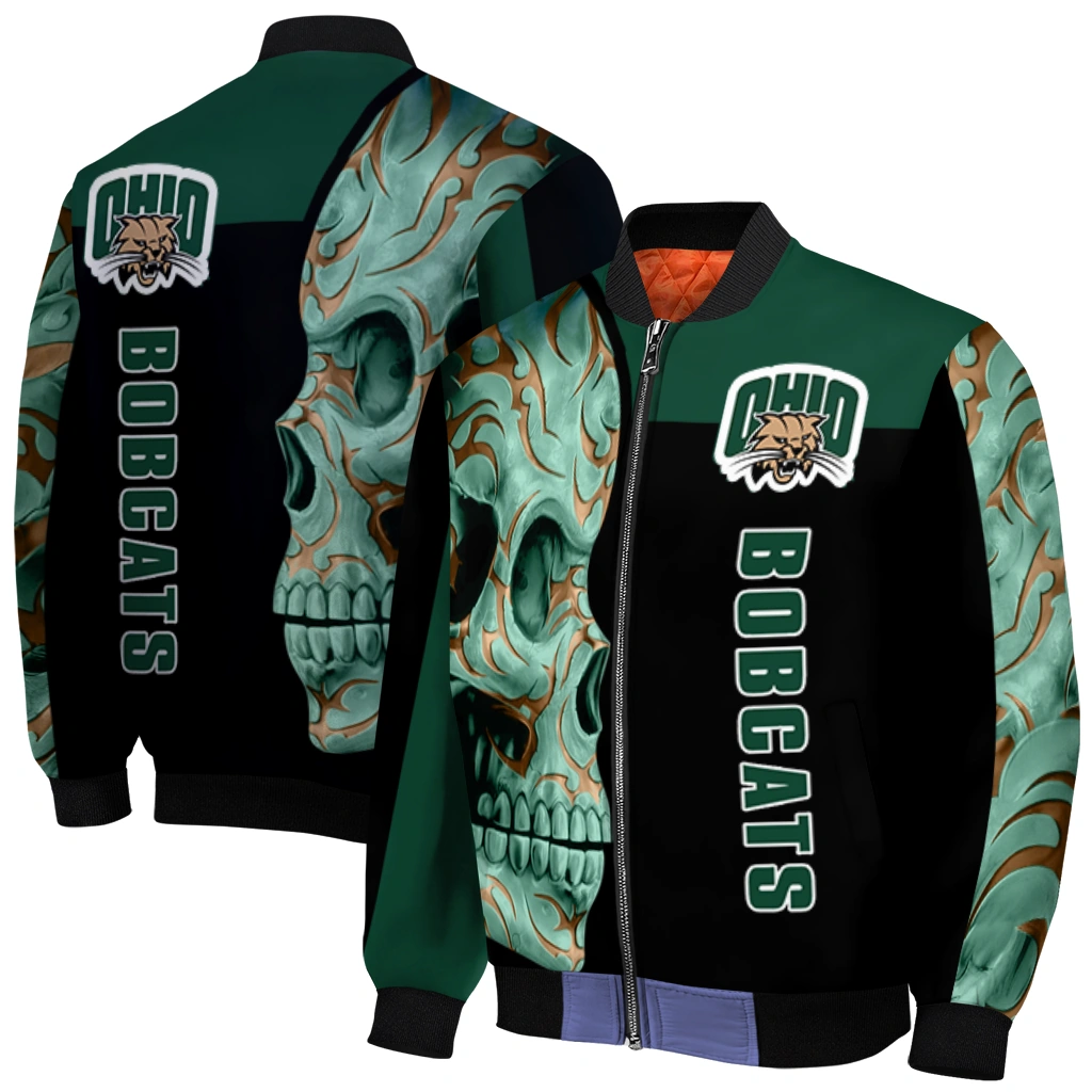 ohio bobcats fire skull green black bomber jacket best selling ohio bobcats fire skull green black bomber jacket best selling