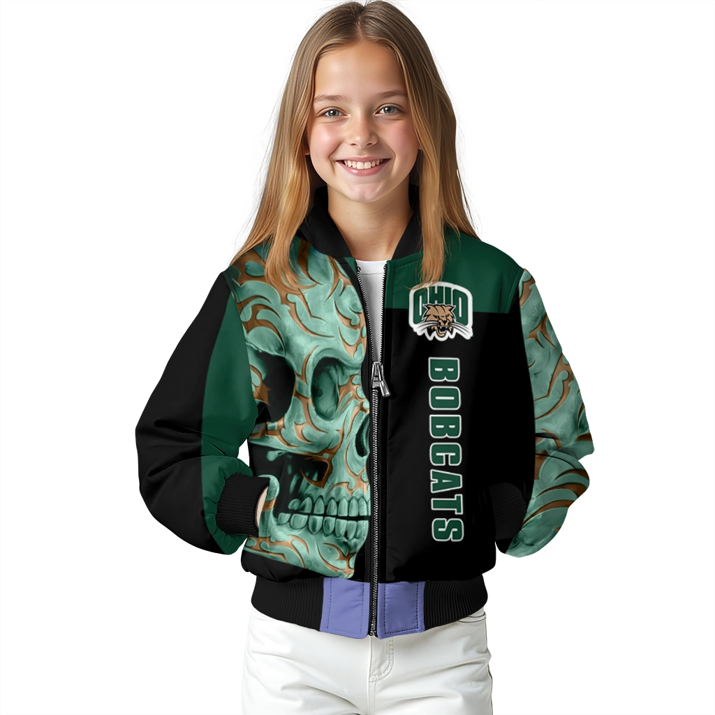 ohio bobcats fire skull green black bomber jacket top rated ohio bobcats fire skull green black bomber jacket top rated