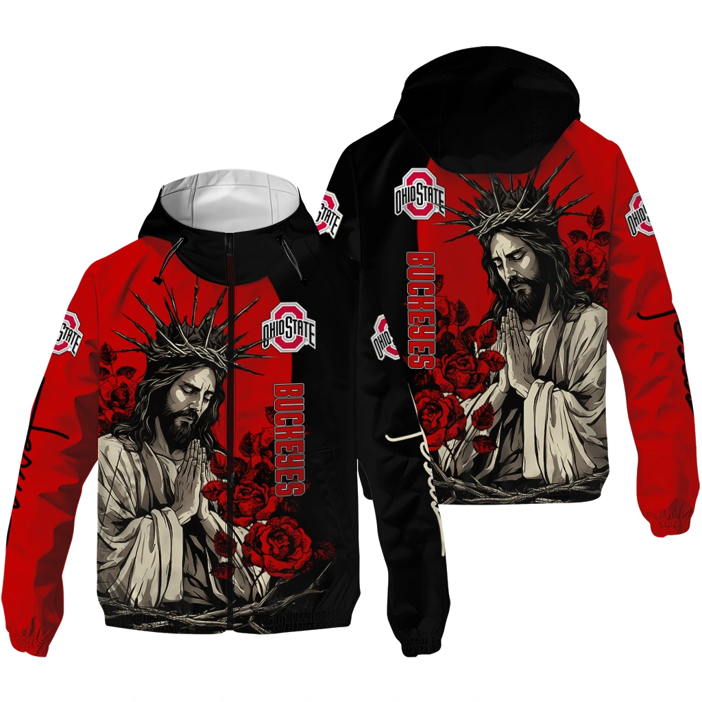 ohio state buckeyes jesus roses scarlet black windbreaker jacket high quality ohio state buckeyes jesus roses scarlet black windbreaker jacket high quality