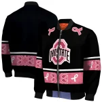 ohio state buckeyes pink ribbon black pink bomber jacket best selling
