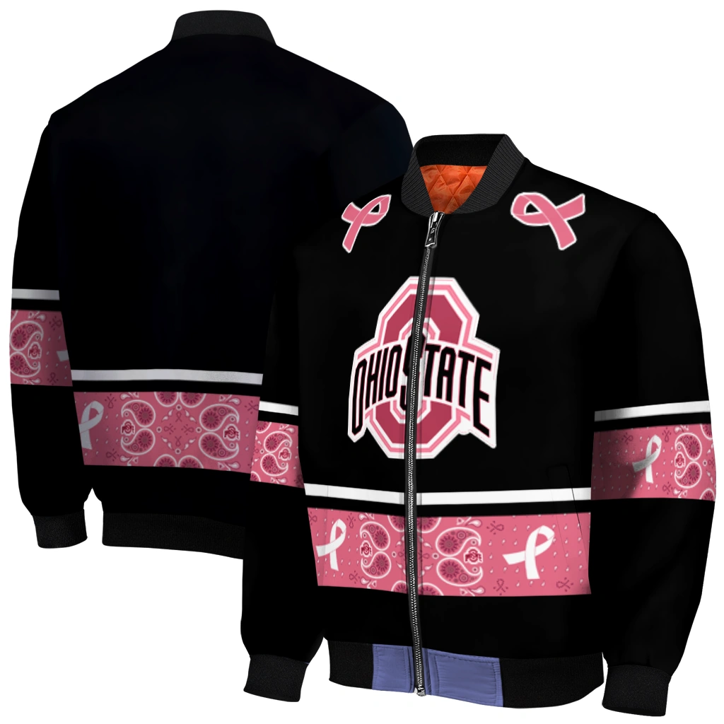ohio state buckeyes pink ribbon black pink bomber jacket best selling ohio state buckeyes pink ribbon black pink bomber jacket best selling