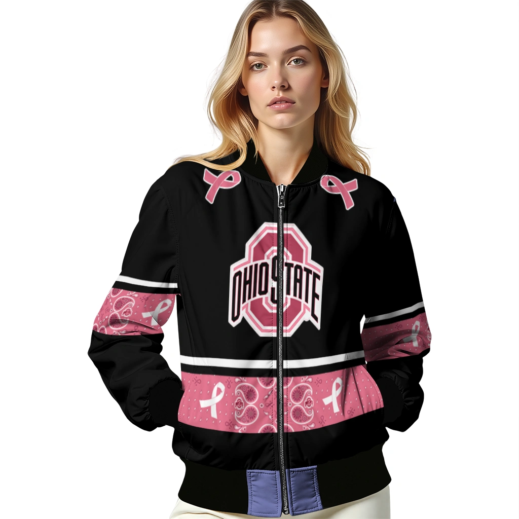 ohio state buckeyes pink ribbon black pink bomber jacket latest model ohio state buckeyes pink ribbon black pink bomber jacket latest model