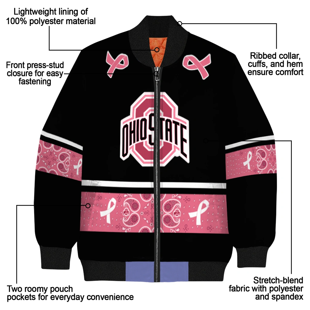 ohio state buckeyes pink ribbon black pink bomber jacket new arrival ohio state buckeyes pink ribbon black pink bomber jacket new arrival