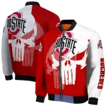 ohio state buckeyes skull outline scarlet white bomber jacket best selling