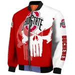 ohio state buckeyes skull outline scarlet white bomber jacket best selling