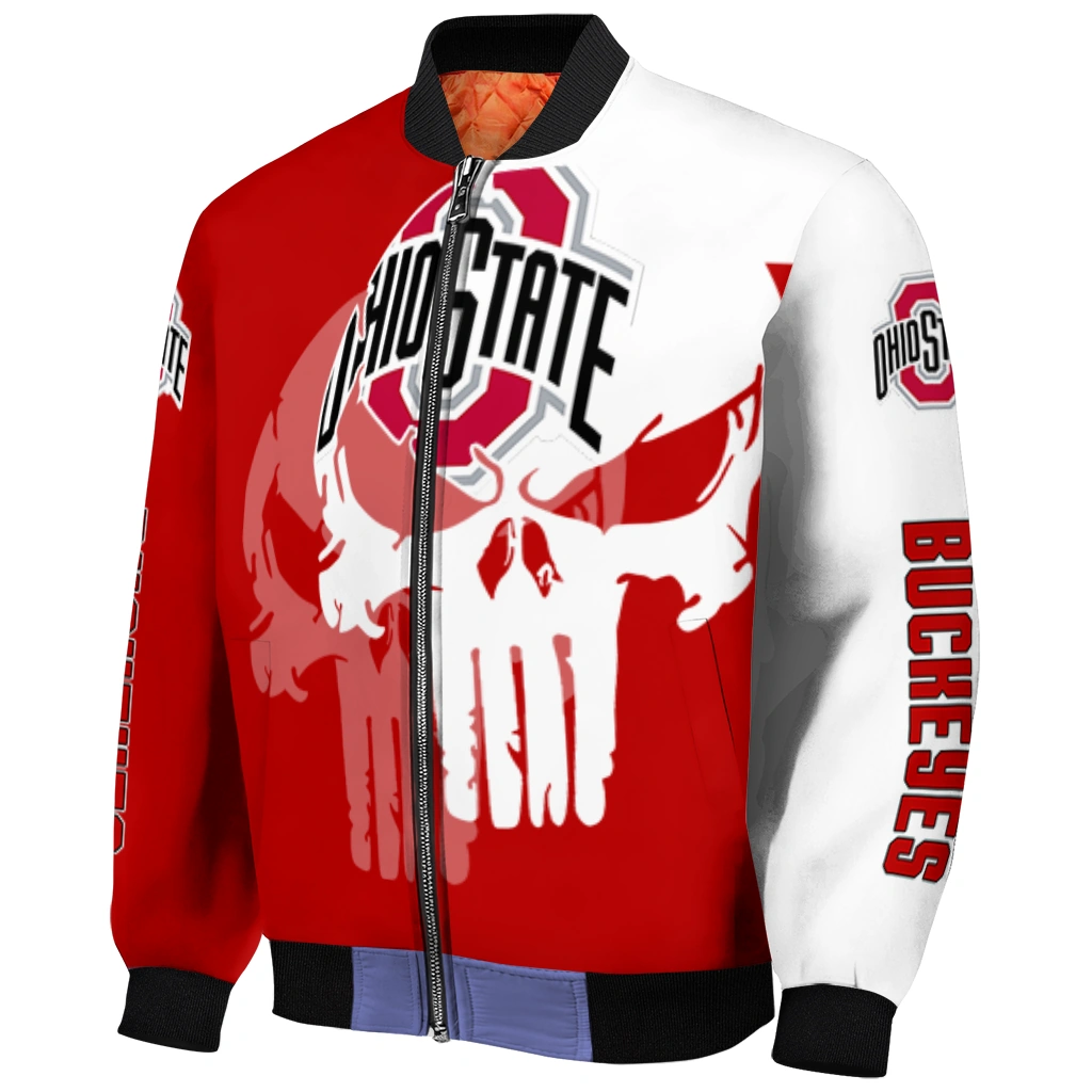 ohio state buckeyes skull outline scarlet white bomber jacket fashion forward ohio state buckeyes skull outline scarlet white bomber jacket fashion forward
