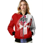ohio state buckeyes skull outline scarlet white bomber jacket best selling