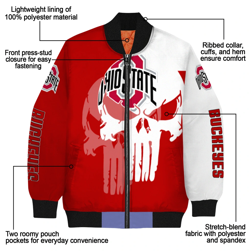 ohio state buckeyes skull outline scarlet white bomber jacket new arrival ohio state buckeyes skull outline scarlet white bomber jacket new arrival