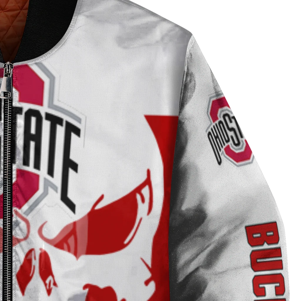 ohio state buckeyes skull outline scarlet white bomber jacket premium grade ohio state buckeyes skull outline scarlet white bomber jacket premium grade