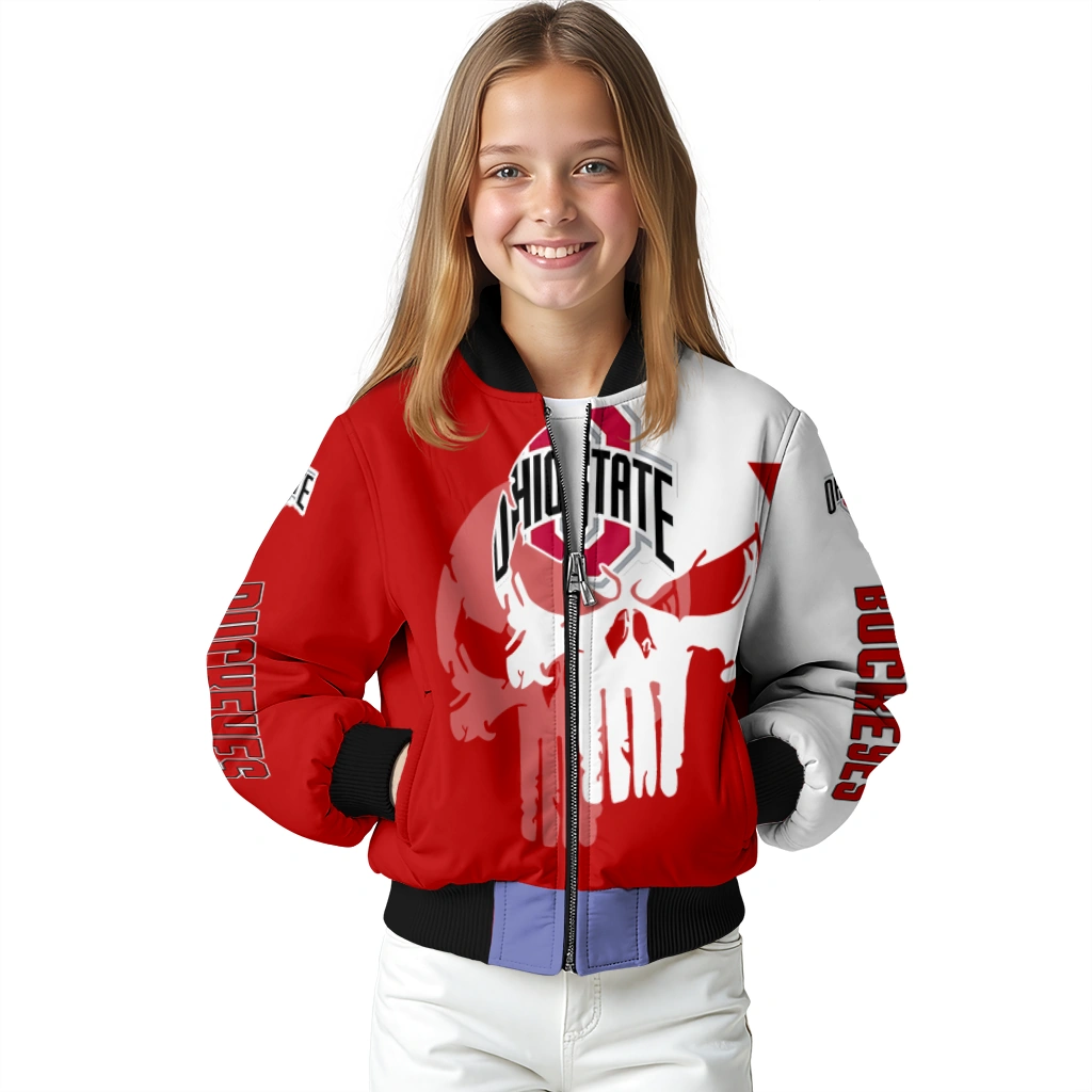 ohio state buckeyes skull outline scarlet white bomber jacket top rated ohio state buckeyes skull outline scarlet white bomber jacket top rated
