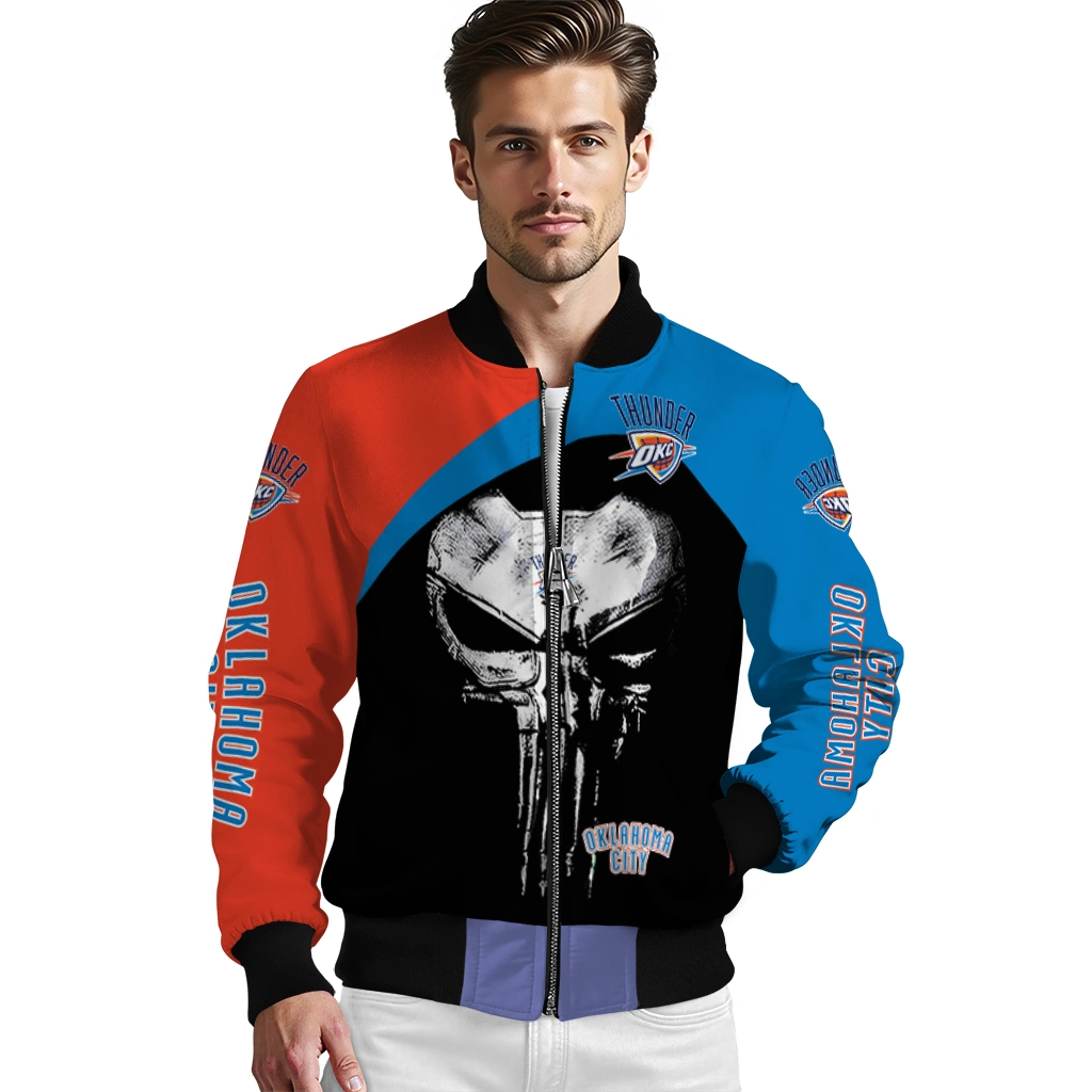 oklahoma city thunder edgy mask blue black bomber jacket high quality oklahoma city thunder edgy mask blue black bomber jacket high quality