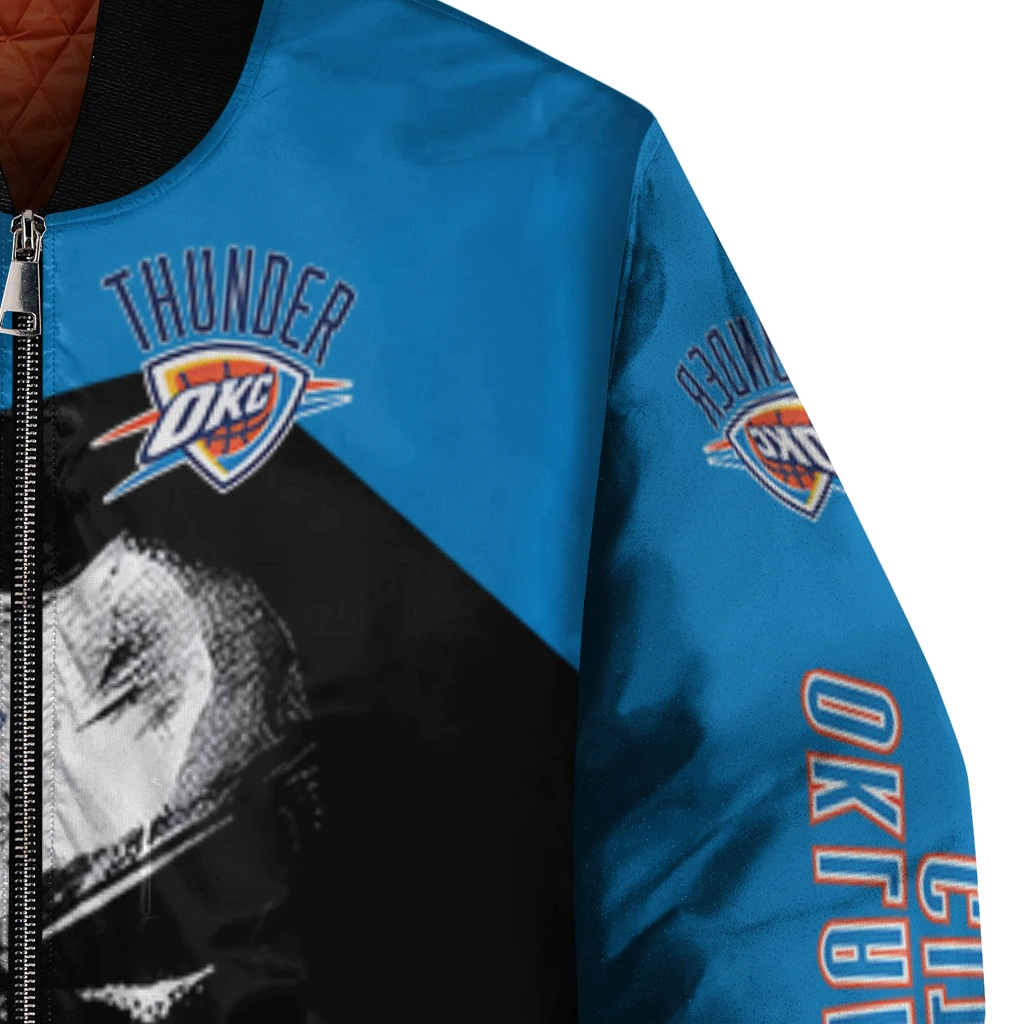 oklahoma city thunder edgy mask blue black bomber jacket premium grade oklahoma city thunder edgy mask blue black bomber jacket premium grade