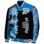 oklahoma city thunder fire skull blue black varsity jacket best selling