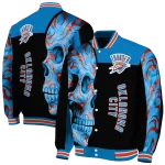 oklahoma city thunder fire skull blue black varsity jacket best selling