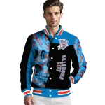 oklahoma city thunder fire skull blue black varsity jacket best selling