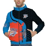 oklahoma city thunder grid stripe blue black windbreaker jacket best selling
