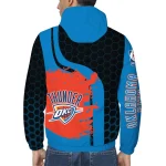 oklahoma city thunder grid stripe blue black windbreaker jacket best selling