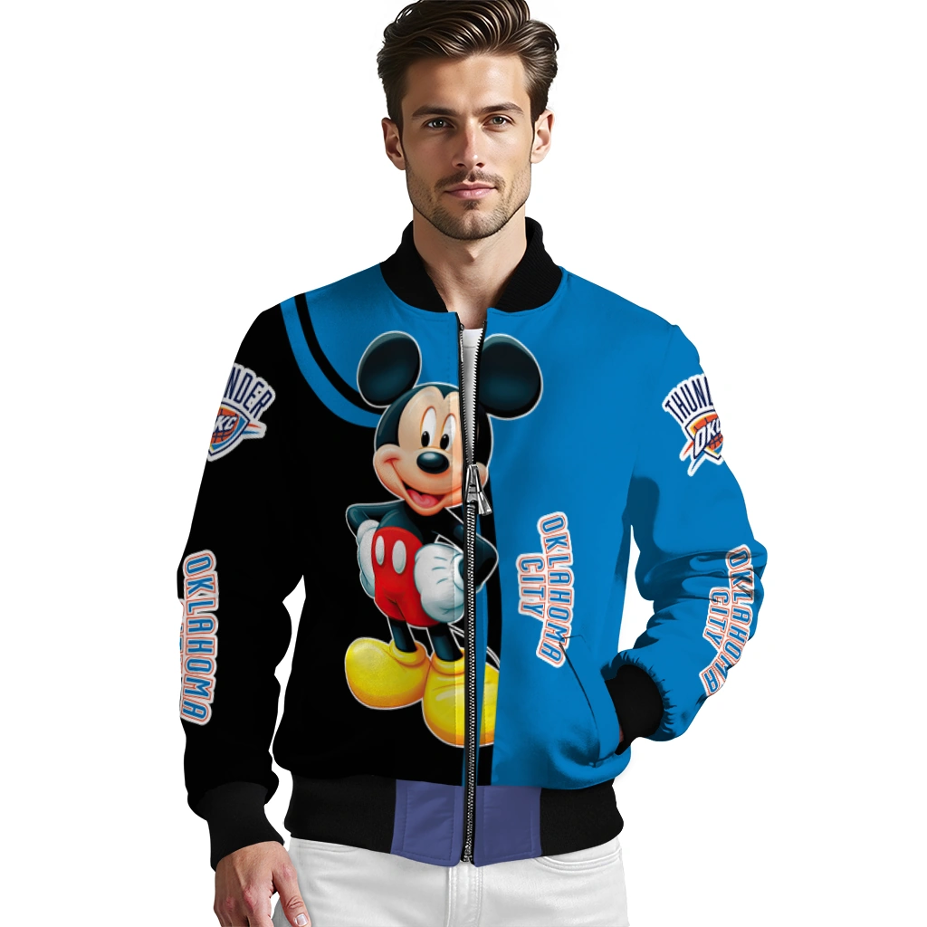 oklahoma city thunder mickey mouse blue bomber jacket high quality oklahoma city thunder mickey mouse blue bomber jacket high quality