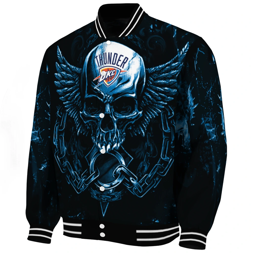oklahoma city thunder skull bite blue black varsity jacket best selling oklahoma city thunder skull bite blue black varsity jacket best selling