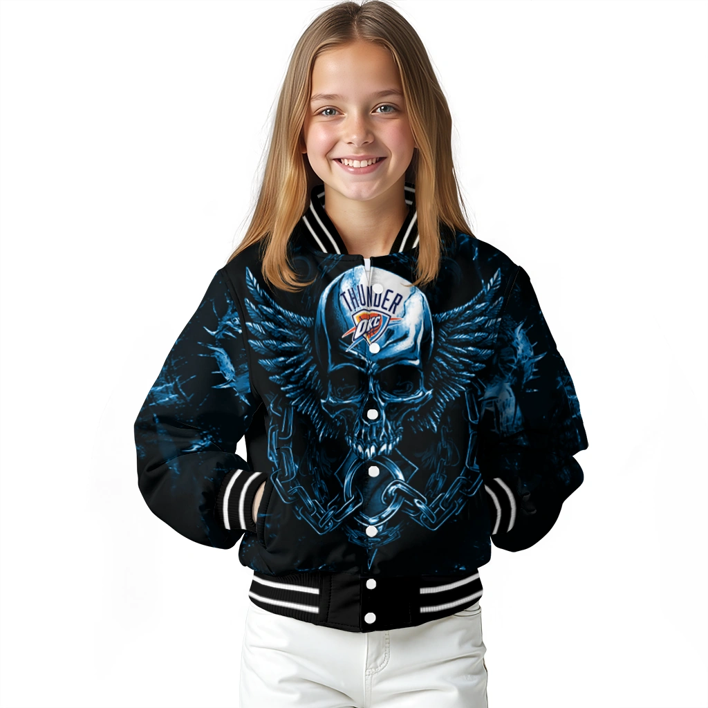 oklahoma city thunder skull bite blue black varsity jacket top rated oklahoma city thunder skull bite blue black varsity jacket top rated