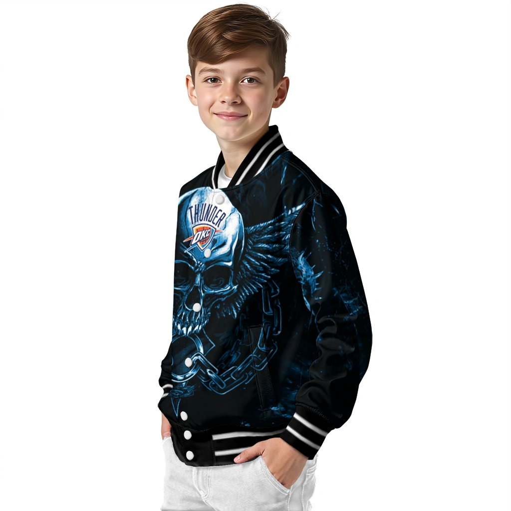 oklahoma city thunder skull bite blue black varsity jacket trendy oklahoma city thunder skull bite blue black varsity jacket trendy
