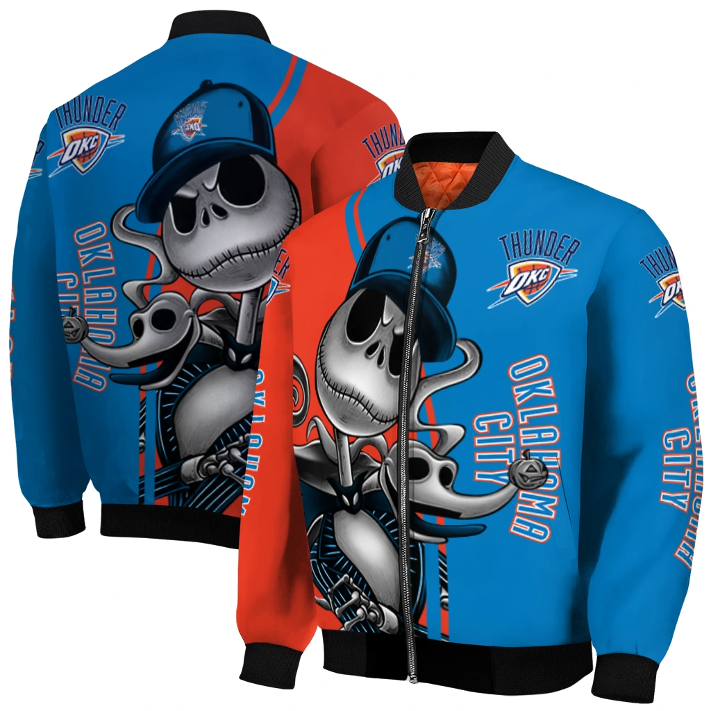 oklahoma city thunder spooky grin blue bomber jacket best selling oklahoma city thunder spooky grin blue bomber jacket best selling