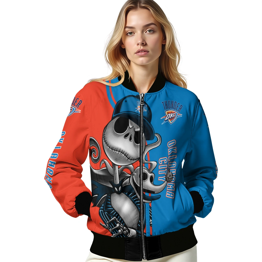 oklahoma city thunder spooky grin blue bomber jacket latest model oklahoma city thunder spooky grin blue bomber jacket latest model