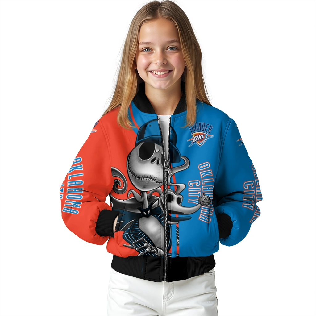 oklahoma city thunder spooky grin blue bomber jacket top rated oklahoma city thunder spooky grin blue bomber jacket top rated