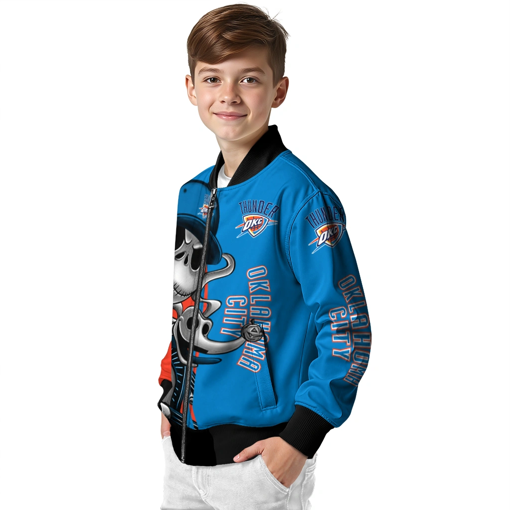 oklahoma city thunder spooky grin blue bomber jacket trendy oklahoma city thunder spooky grin blue bomber jacket trendy
