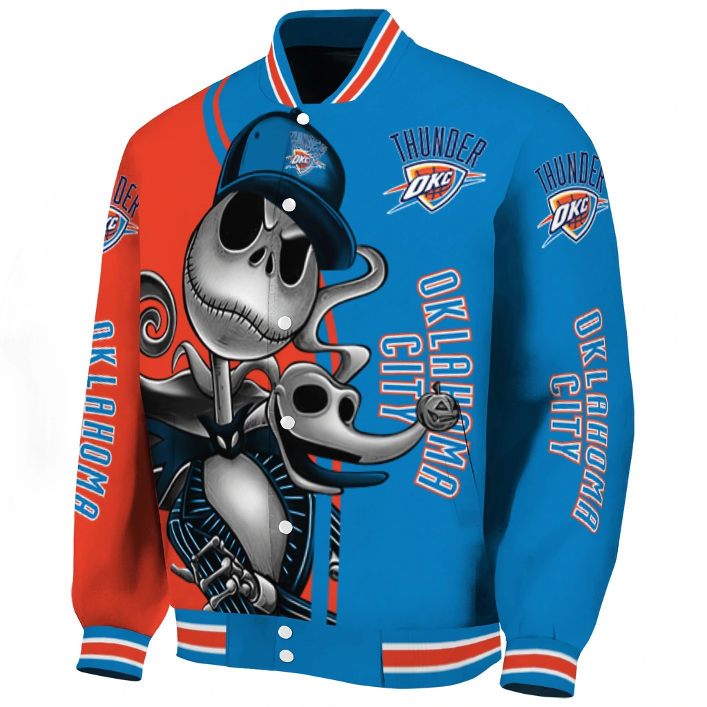 oklahoma city thunder spooky grin blue varsity jacket best selling oklahoma city thunder spooky grin blue varsity jacket best selling