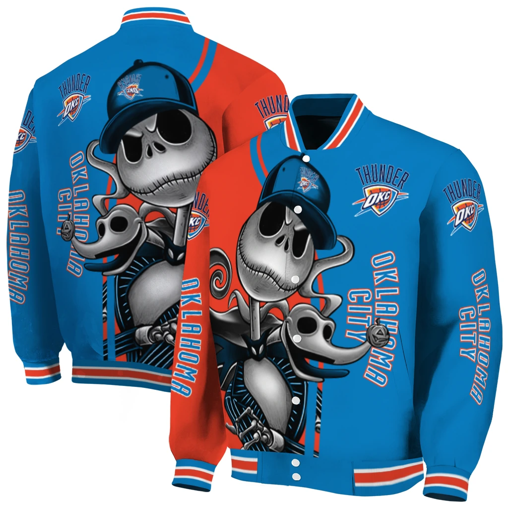 oklahoma city thunder spooky grin blue varsity jacket fashion forward oklahoma city thunder spooky grin blue varsity jacket fashion forward